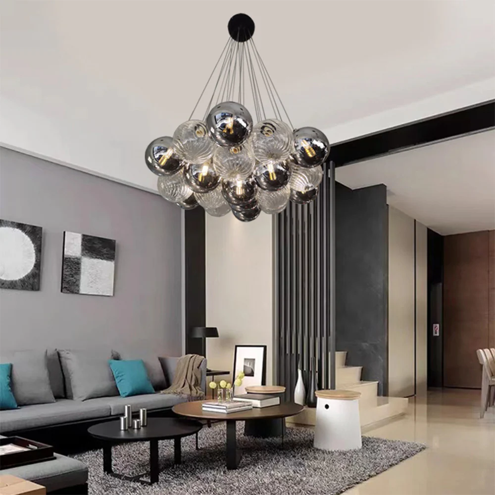 Grey Bubble Glass Ball LED Chandelier - Image 7