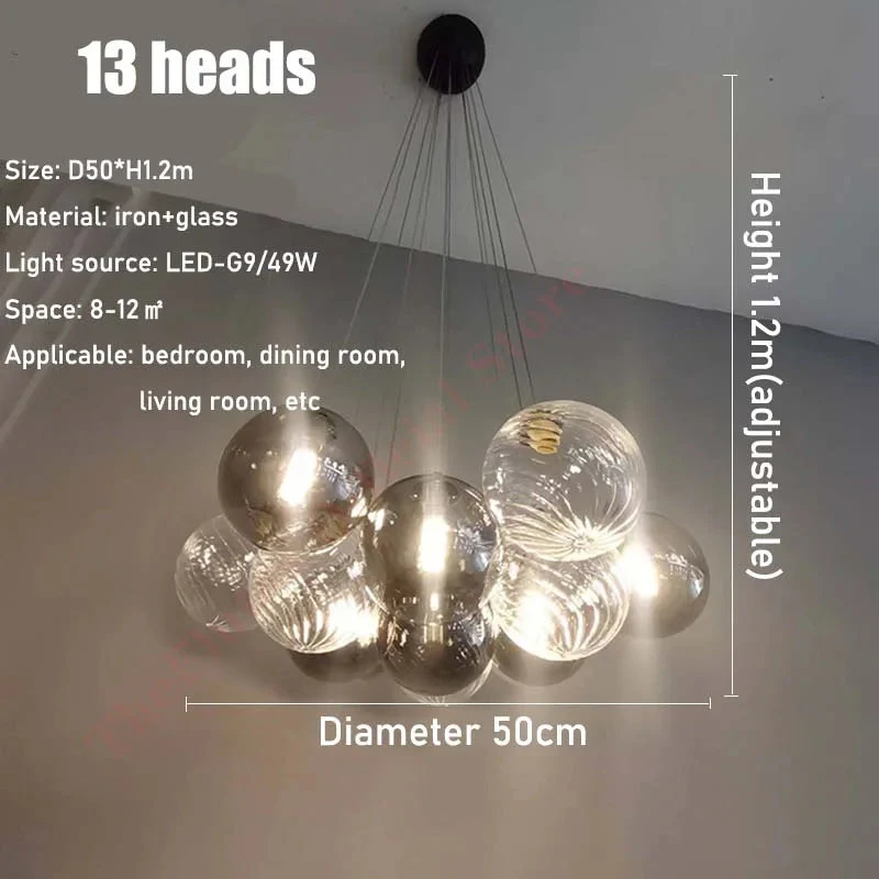 Grey Bubble Glass Ball LED Chandelier - Image 8
