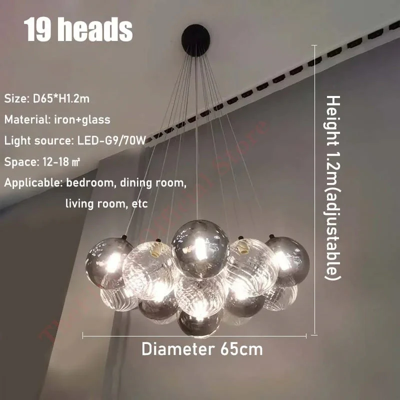 Grey Bubble Glass Ball LED Chandelier - Image 9