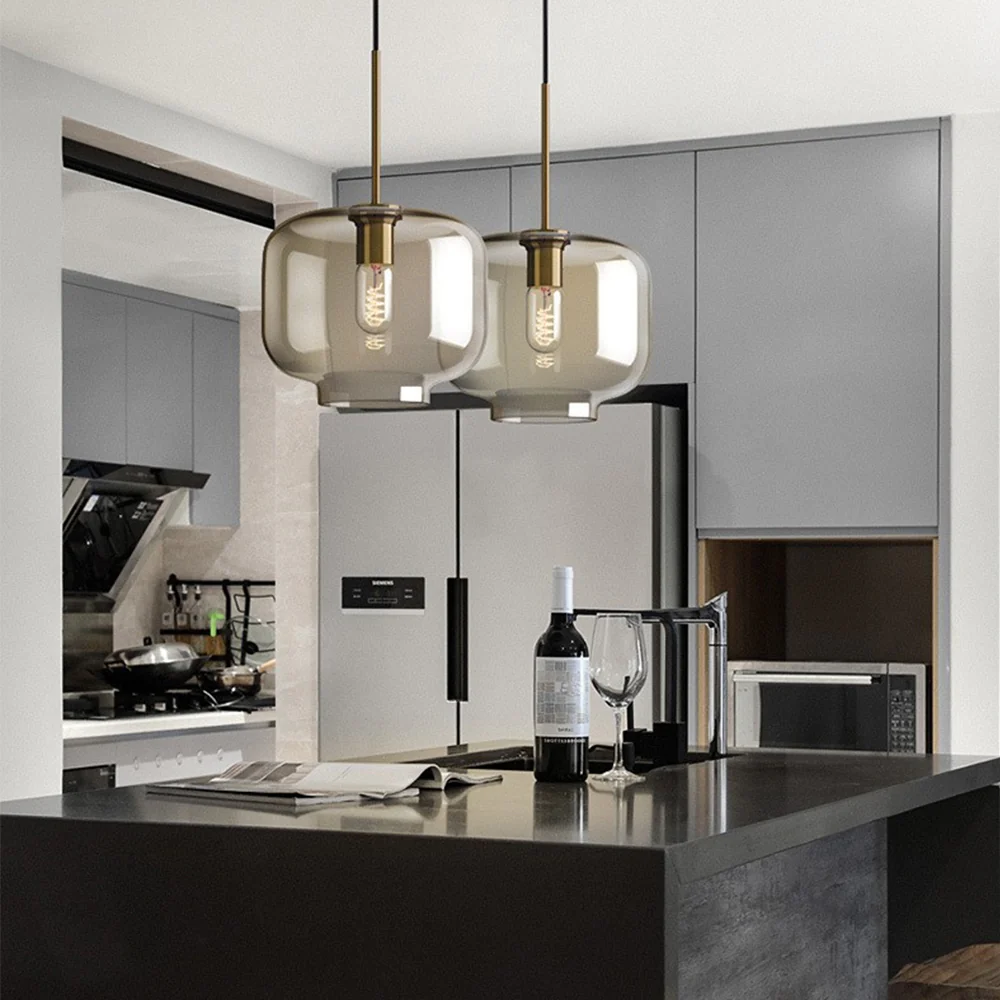 Industrial Amber Glass Pendant Light - Image 11