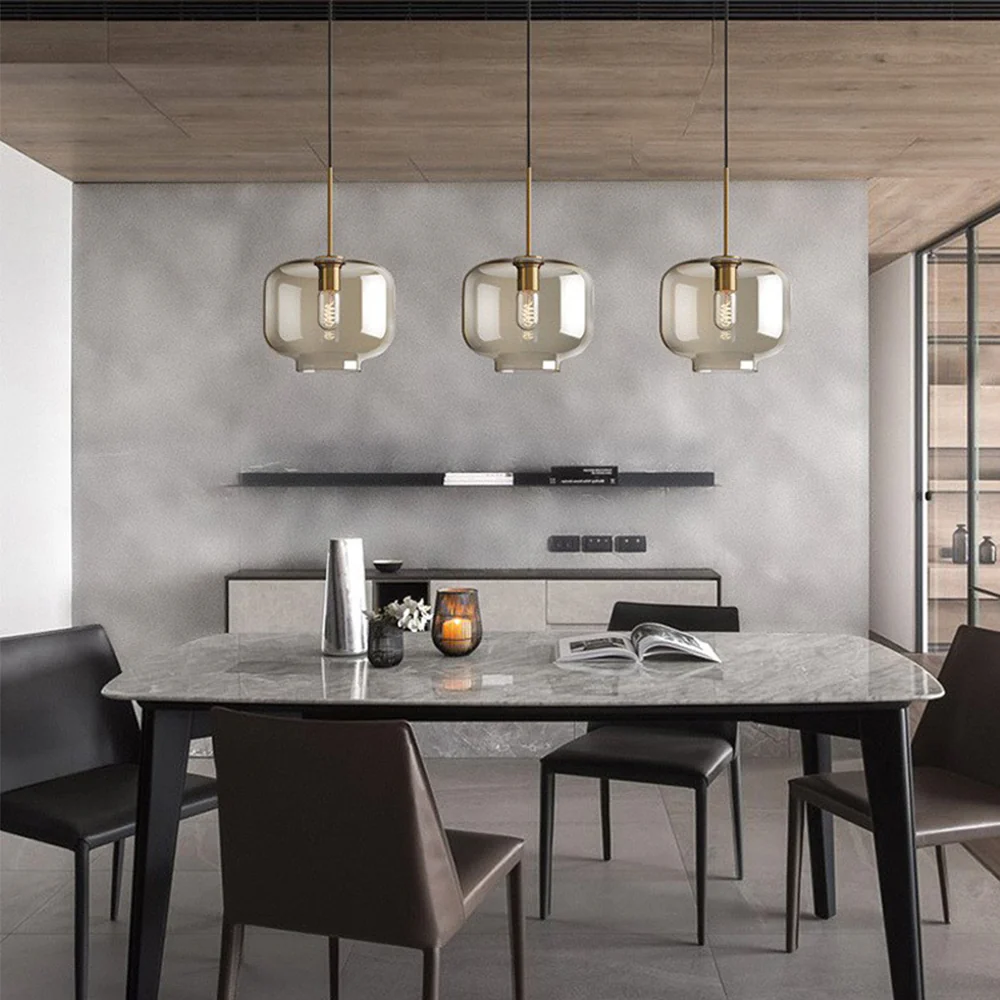 Industrial Amber Glass Pendant Light - Image 13
