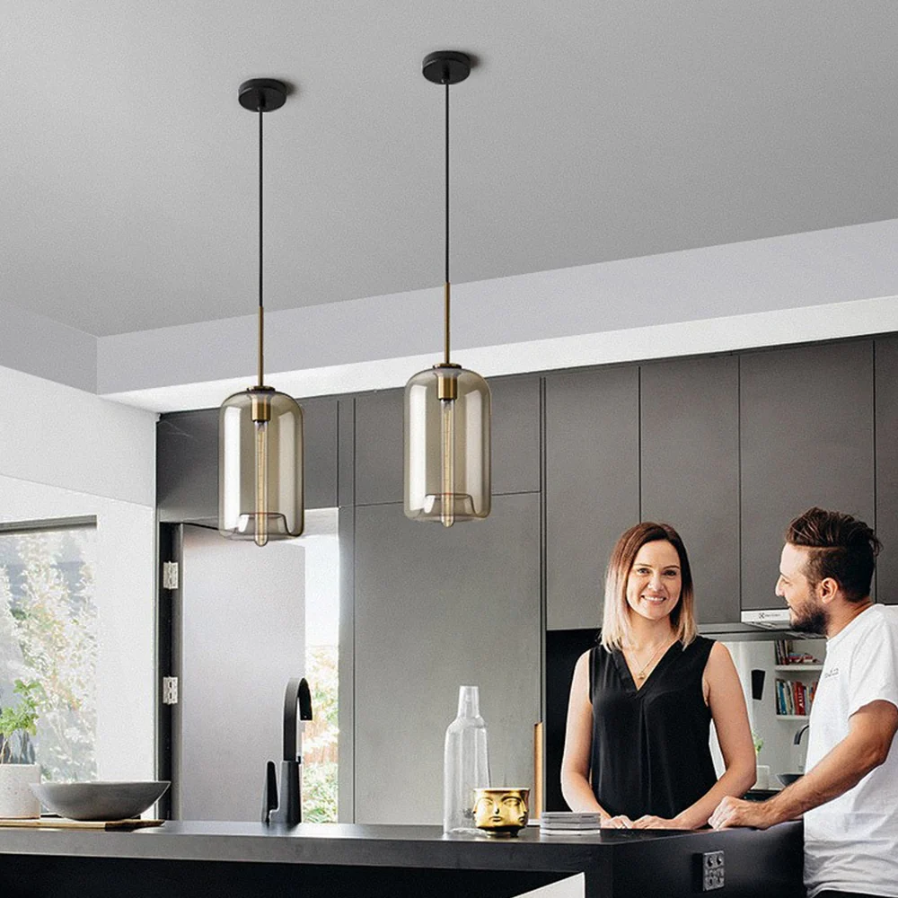 Industrial Amber Glass Pendant Light - Image 19