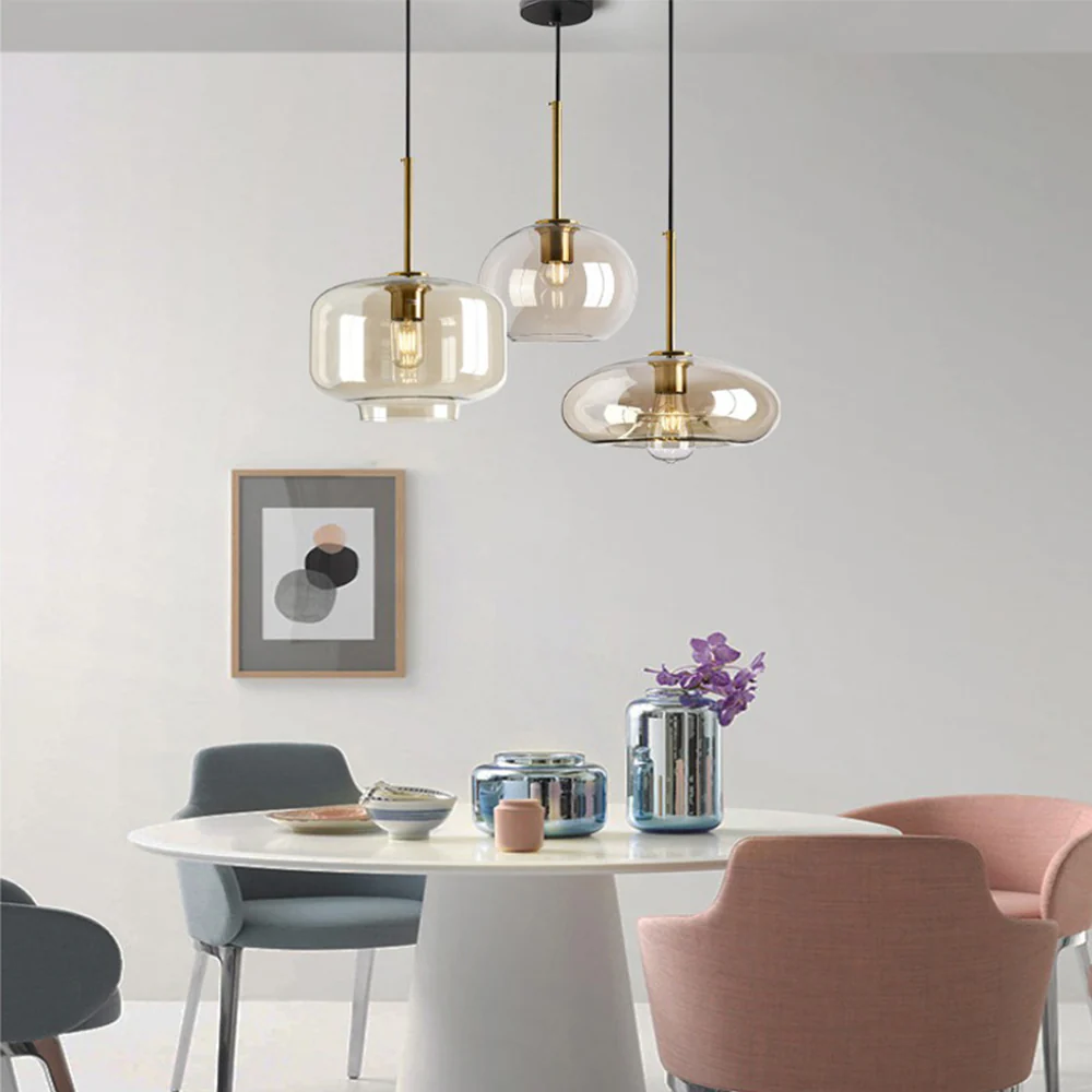 Industrial Amber Glass Pendant Light - Image 3