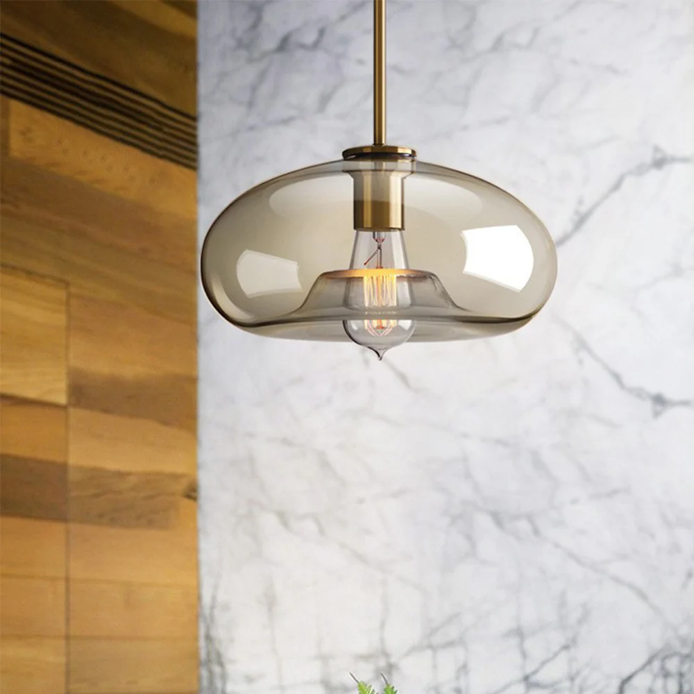 Industrial Amber Glass Pendant Light - Image 4
