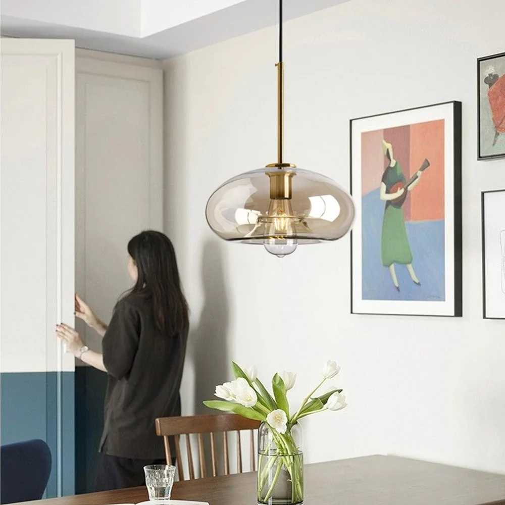 Industrial Amber Glass Pendant Light - Image 5