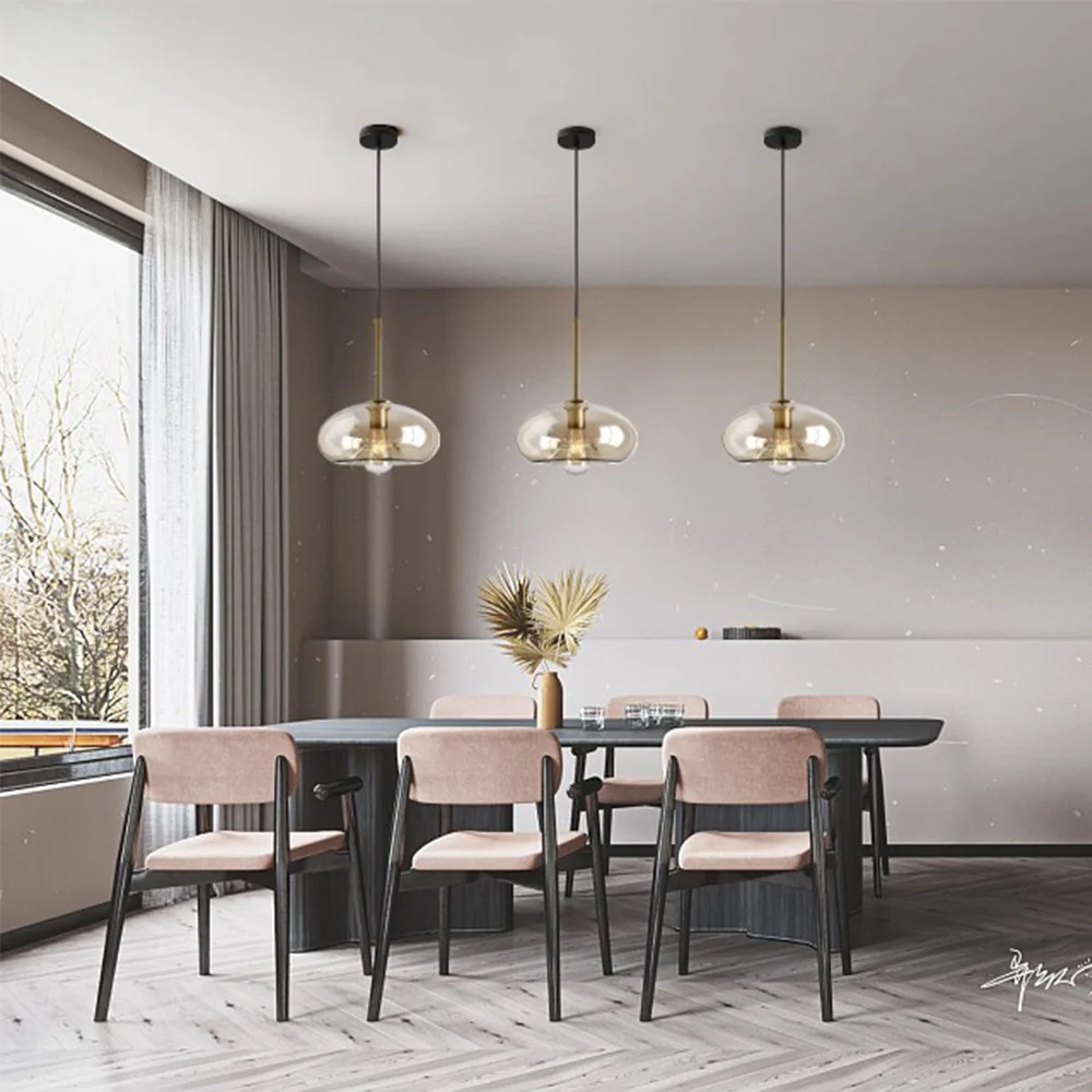 Industrial Amber Glass Pendant Light - Image 6