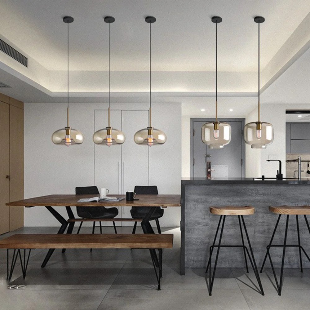 Industrial Amber Glass Pendant Light - Image 7