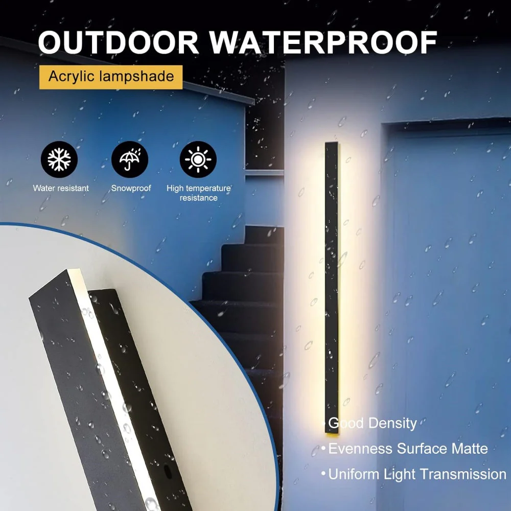 IP65 Simple Industrial Long Acrylic Black Outdoor LED Wall Lights - Image 4