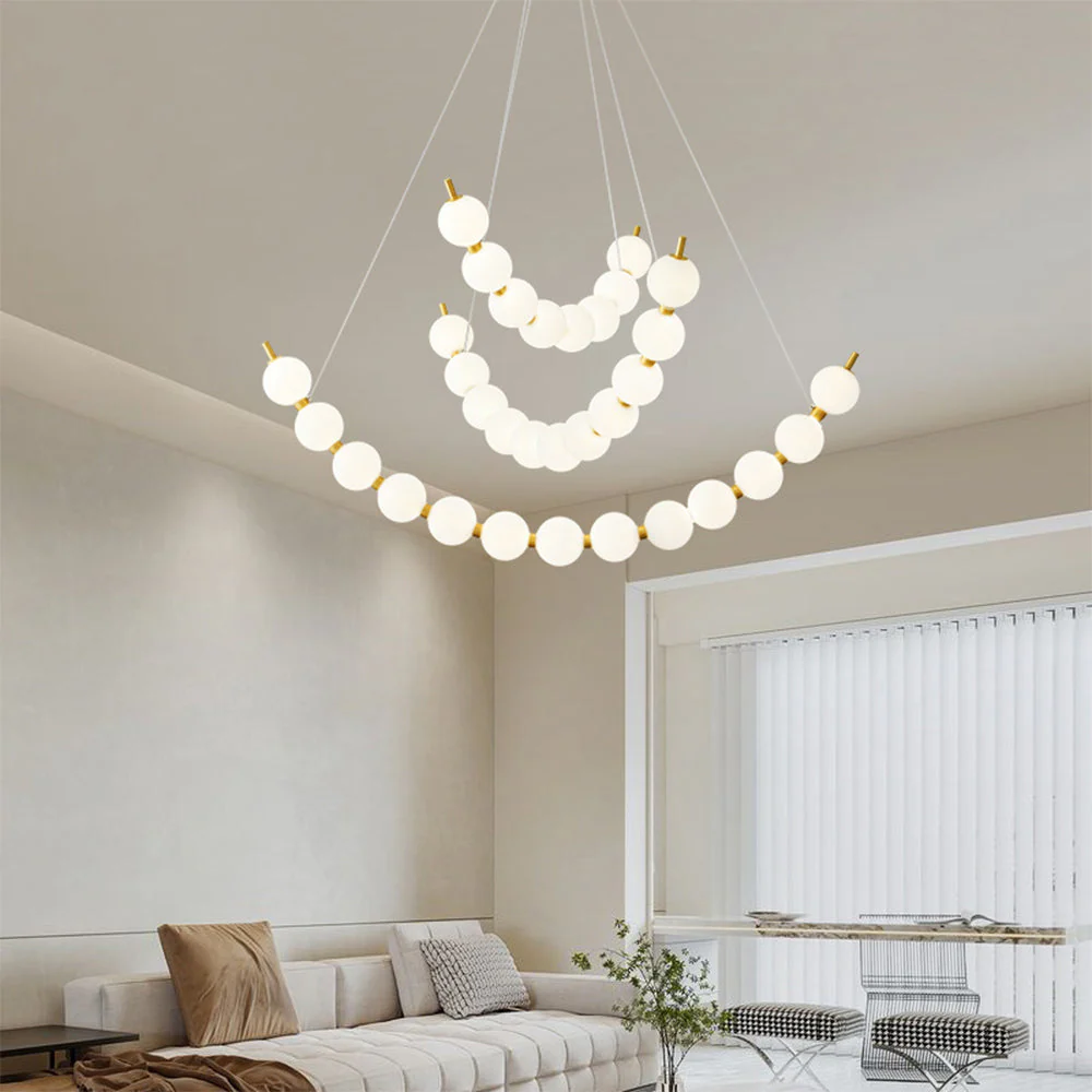 Unique Pearl Design White Ball LED Necklace Chandelier
