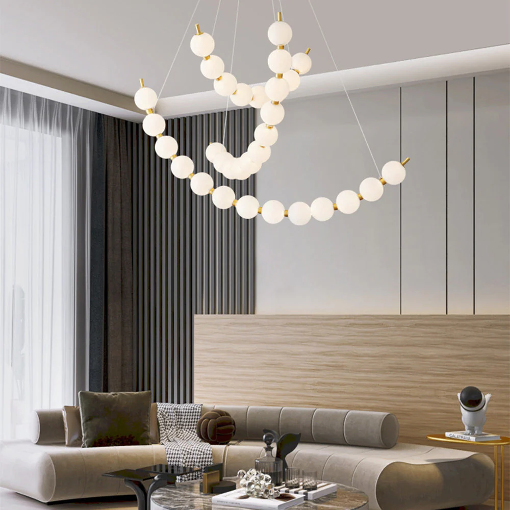 Unique Pearl Design White Ball LED Necklace Chandelier - Image 2