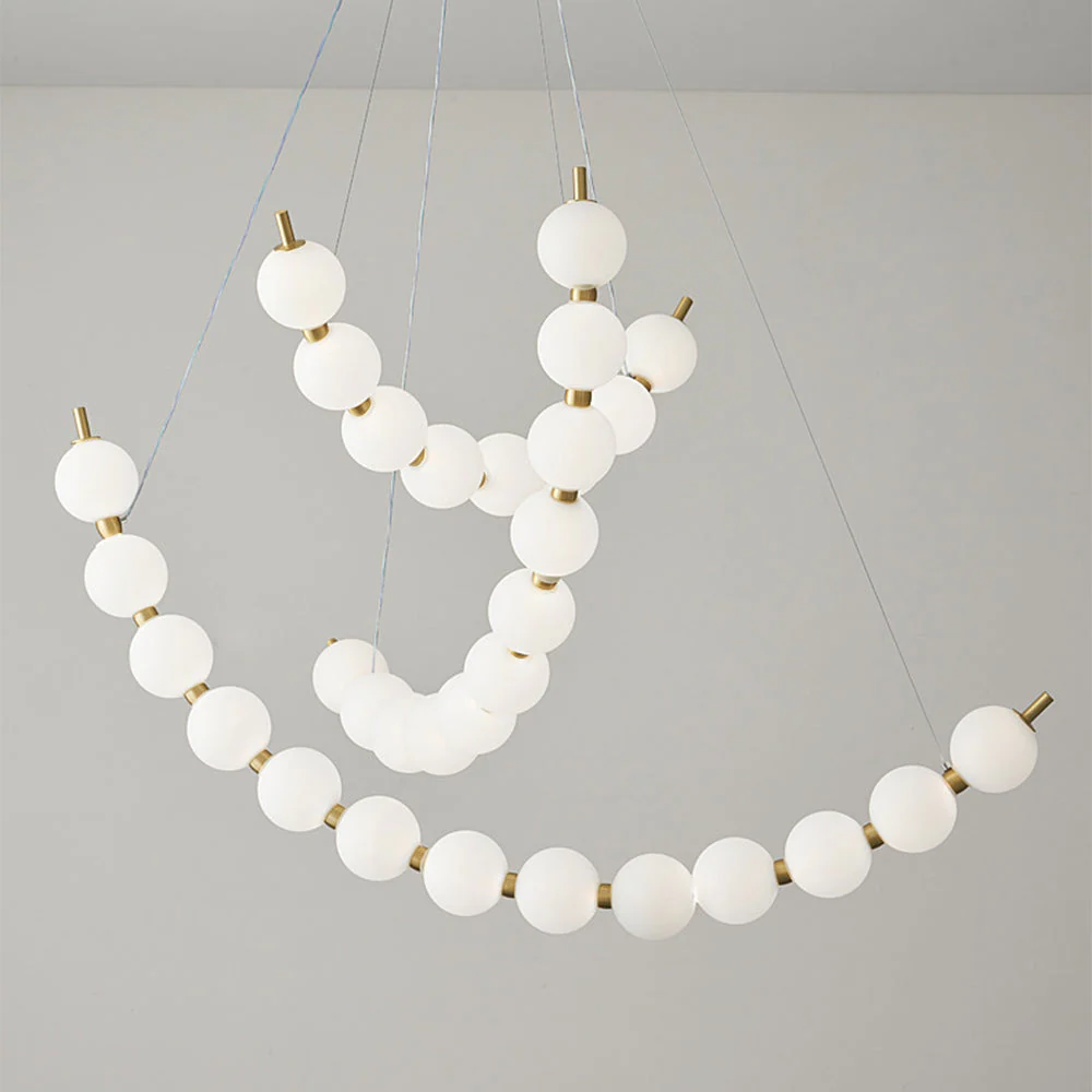 Unique Pearl Design White Ball LED Necklace Chandelier - Image 3