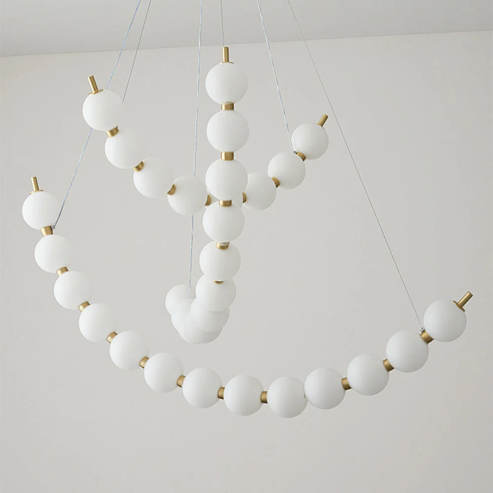 Unique Pearl Design White Ball LED Necklace Chandelier - Image 4