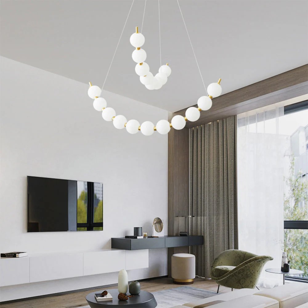 Unique Pearl Design White Ball LED Necklace Chandelier - Image 7