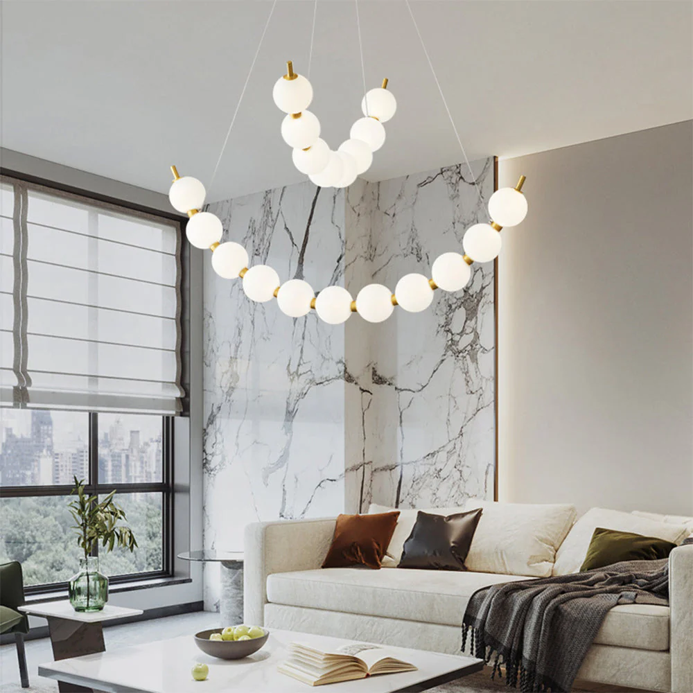 Unique Pearl Design White Ball LED Necklace Chandelier - Image 8