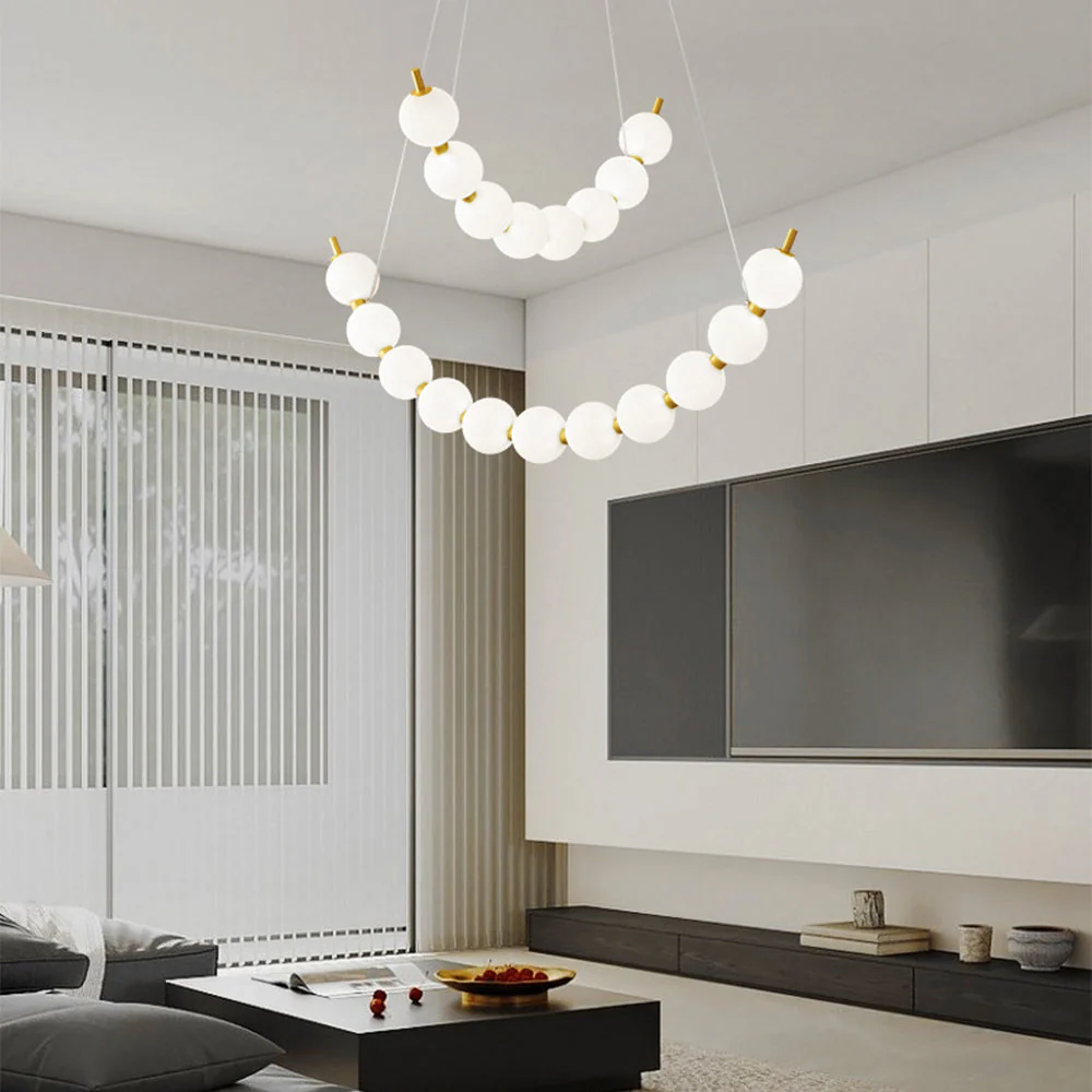 Unique Pearl Design White Ball LED Necklace Chandelier - Image 9