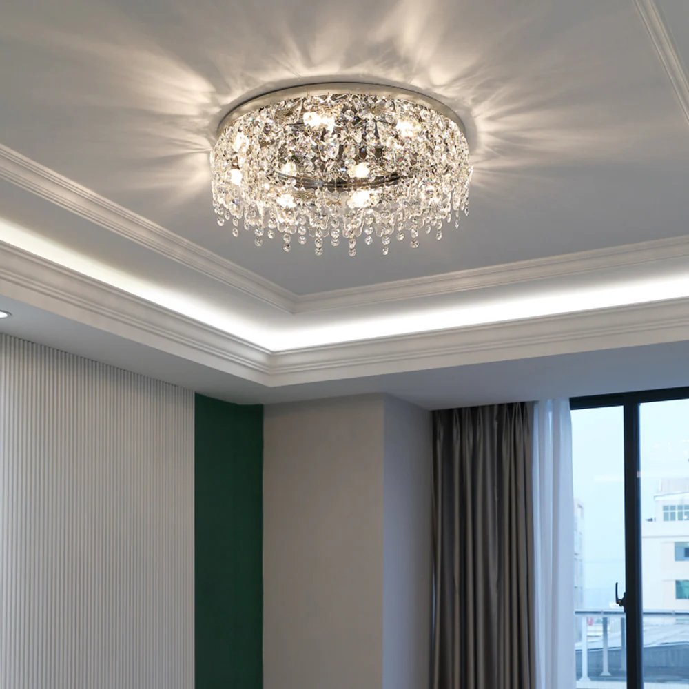 Luxury Crystal Chrome Flush Ceiling Light - Image 3