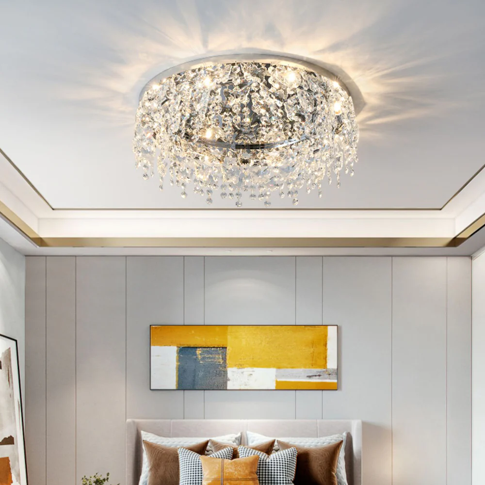 Luxury Crystal Chrome Flush Ceiling Light - Image 4