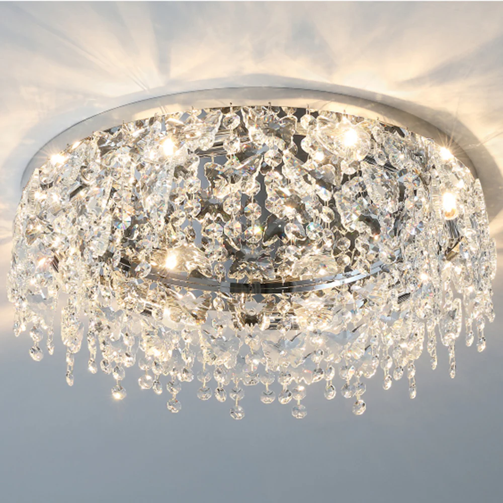 Luxury Crystal Chrome Flush Ceiling Light - Image 5