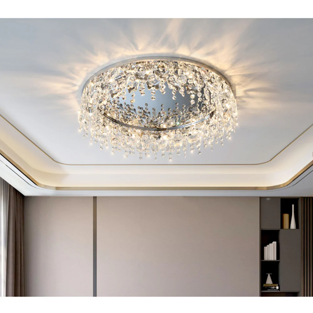 Luxury Crystal Chrome Flush Ceiling Light - Image 8