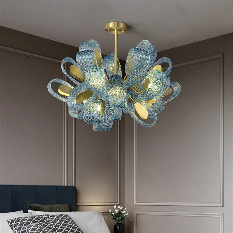 Luxury Style Gorgeous Blue Chandelier Modern Copper Glass Chandelier - Image 2