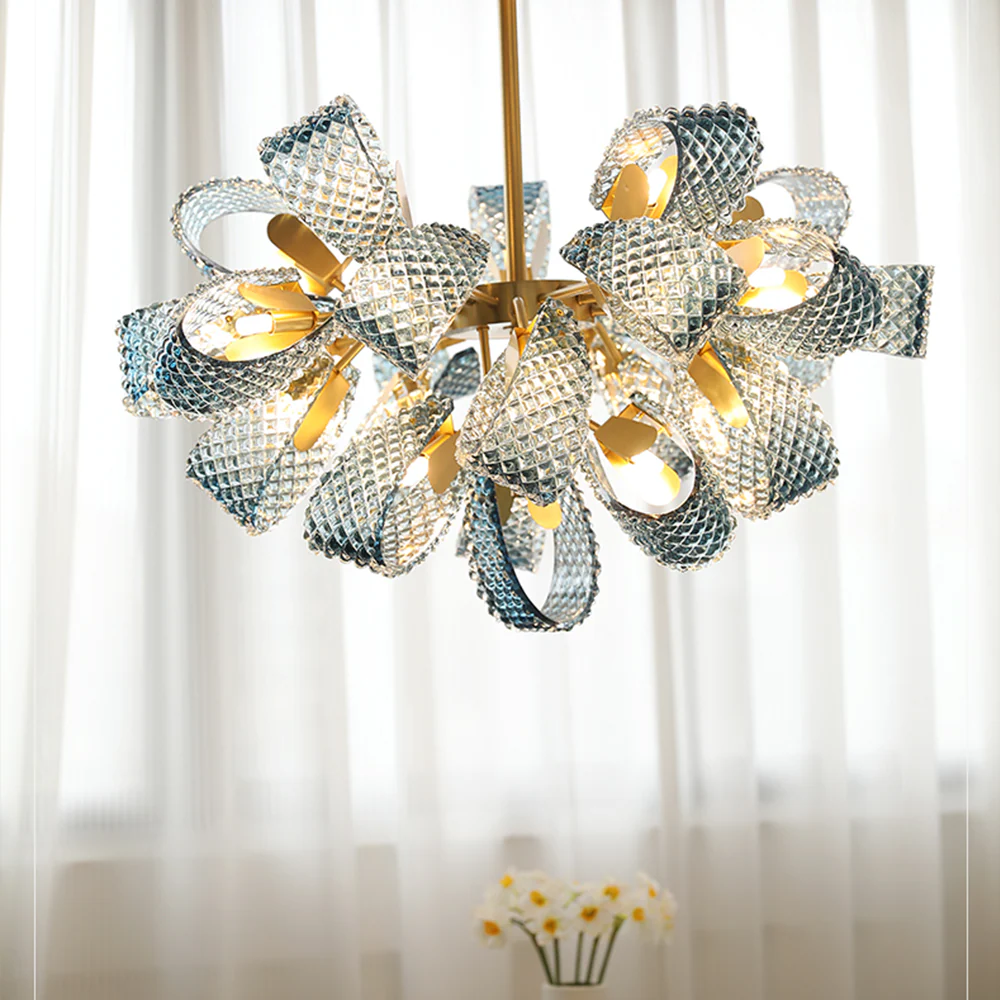 Luxury Style Gorgeous Blue Chandelier Modern Copper Glass Chandelier - Image 8