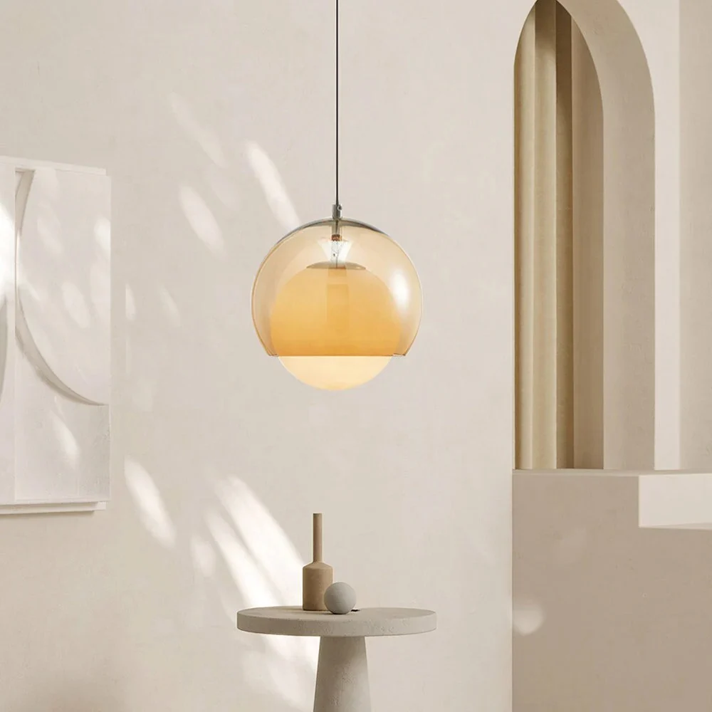Vintage Orange Bauhaus Glass Pendant Light - Image 3