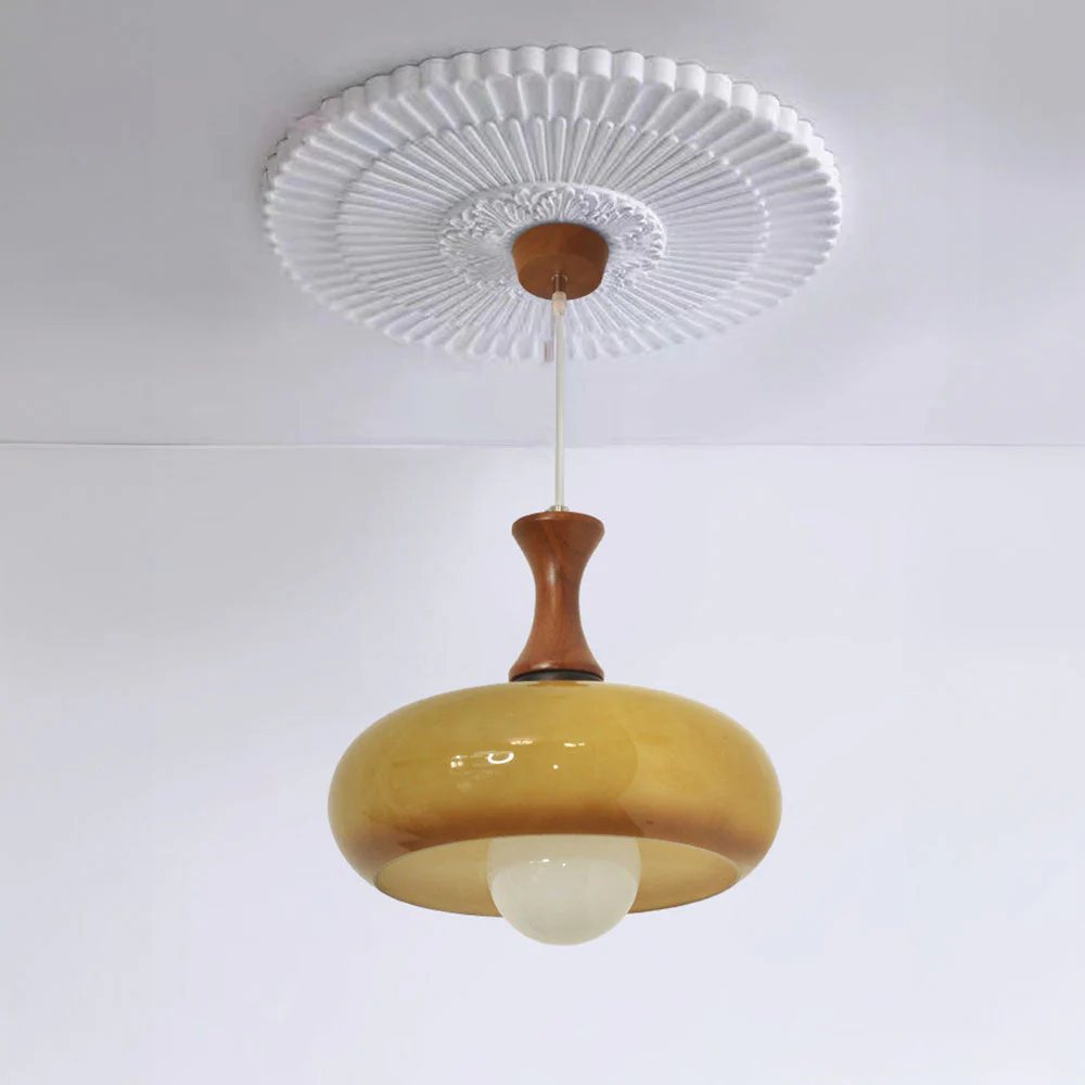 Medieval Walnut Glass Pendant Light - Image 2