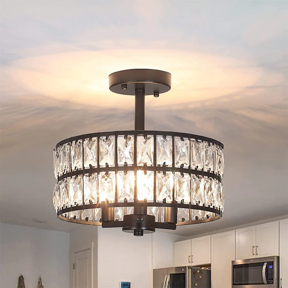Mid-Century Crystal Glass Ceiling Lamp