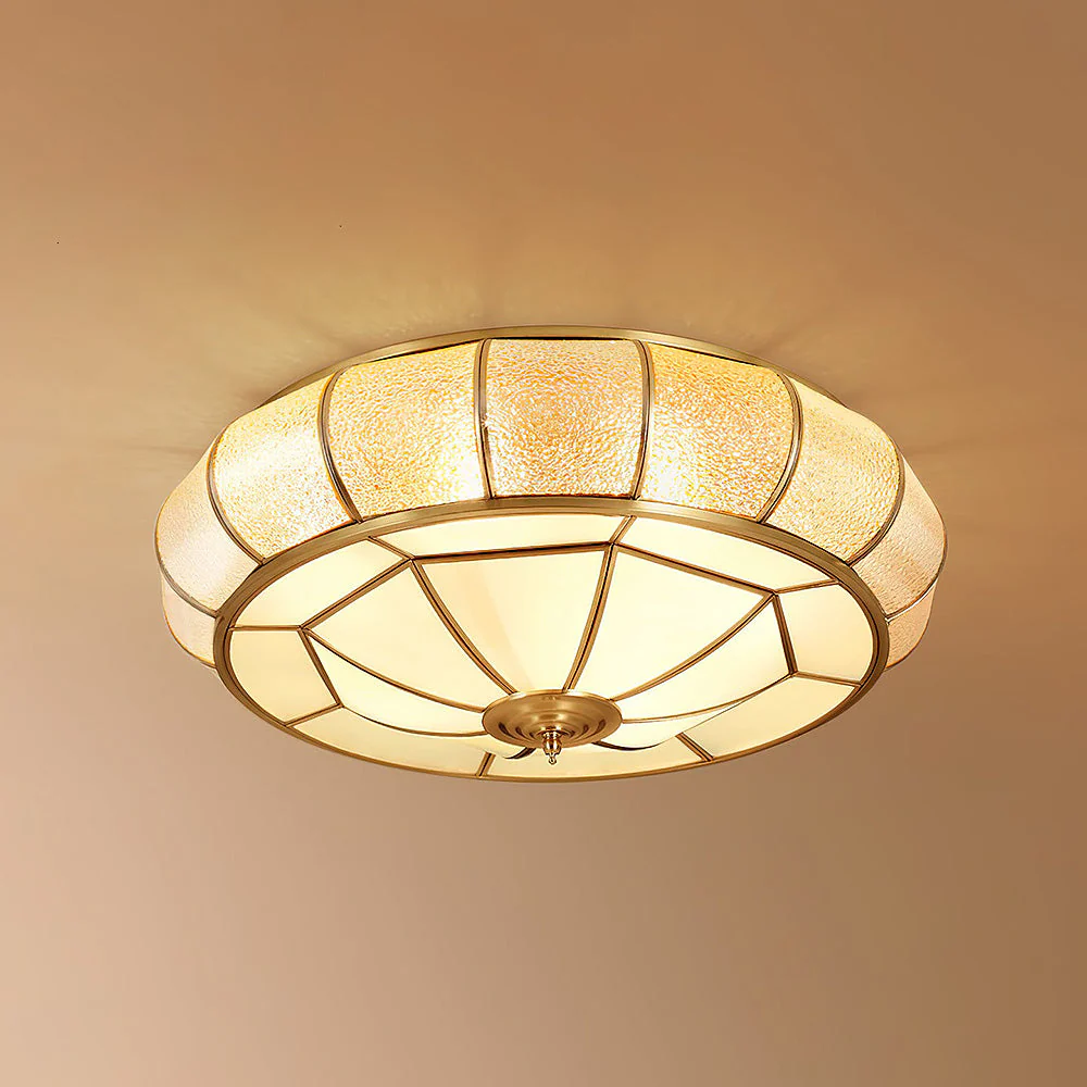 Mid-Century Gold Glass Drum Ceiling Light - Image 15