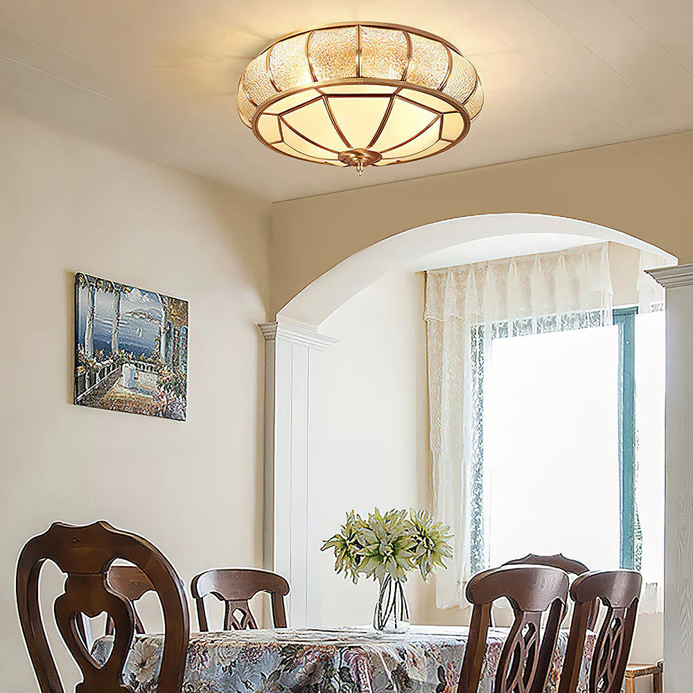 Mid-Century Gold Glass Drum Ceiling Light - Image 6