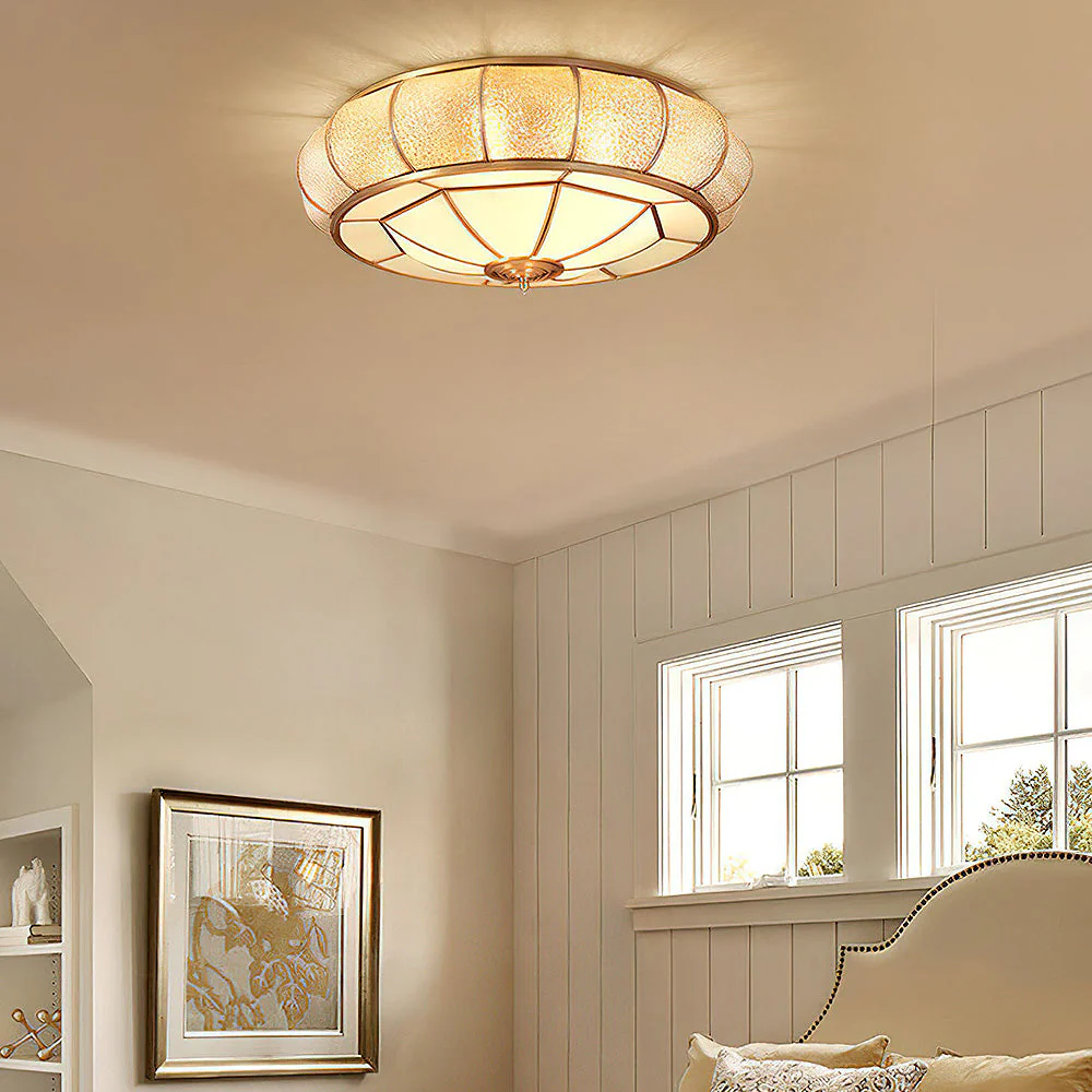 Mid-Century Gold Glass Drum Ceiling Light - Image 8