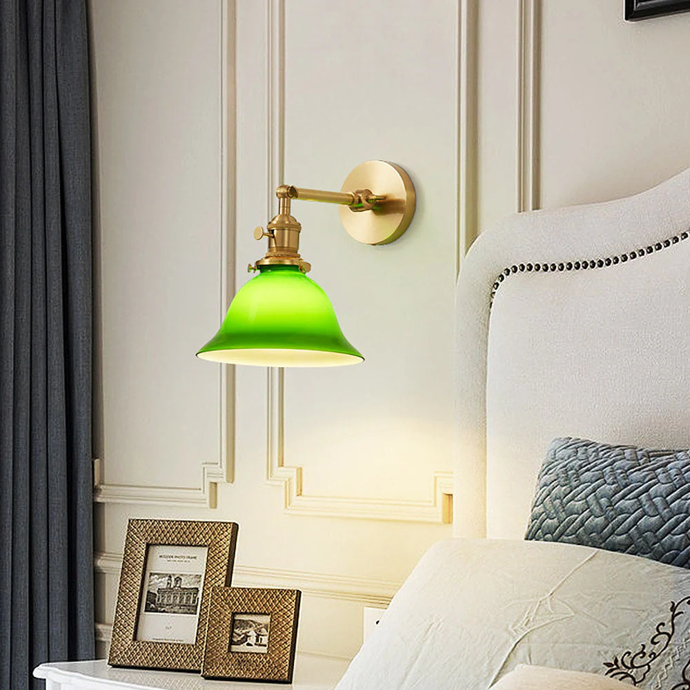 Mid-Century Green Adjustable Glass Shade Wall Light