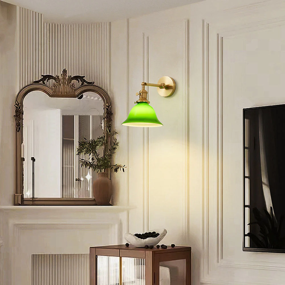 Mid-Century Green Adjustable Glass Shade Wall Light - Image 3