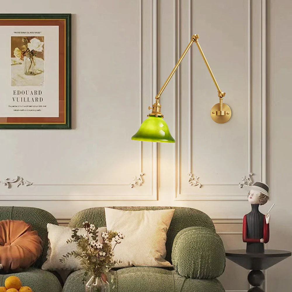 Mid-Century Green Adjustable Glass Shade Wall Light - Image 7