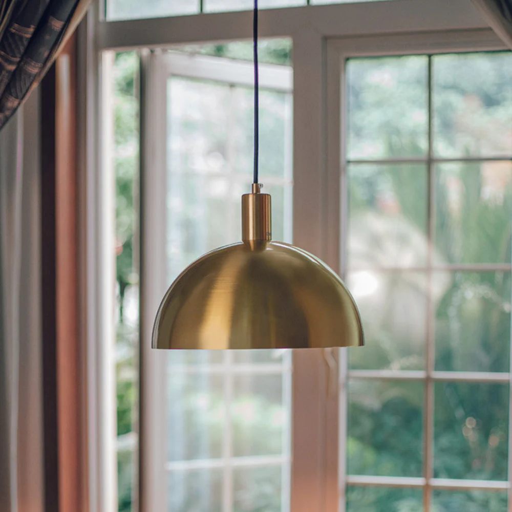 Mid-Century Modern Brass Dome Hanging Pendant Light - Image 10