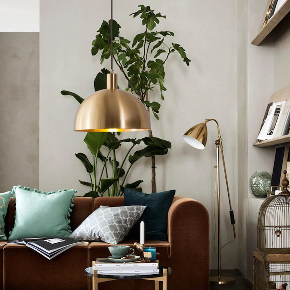 Mid-Century Modern Brass Dome Hanging Pendant Light - Image 3