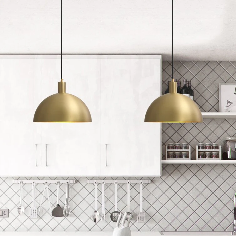 Mid-Century Modern Brass Dome Hanging Pendant Light - Image 5