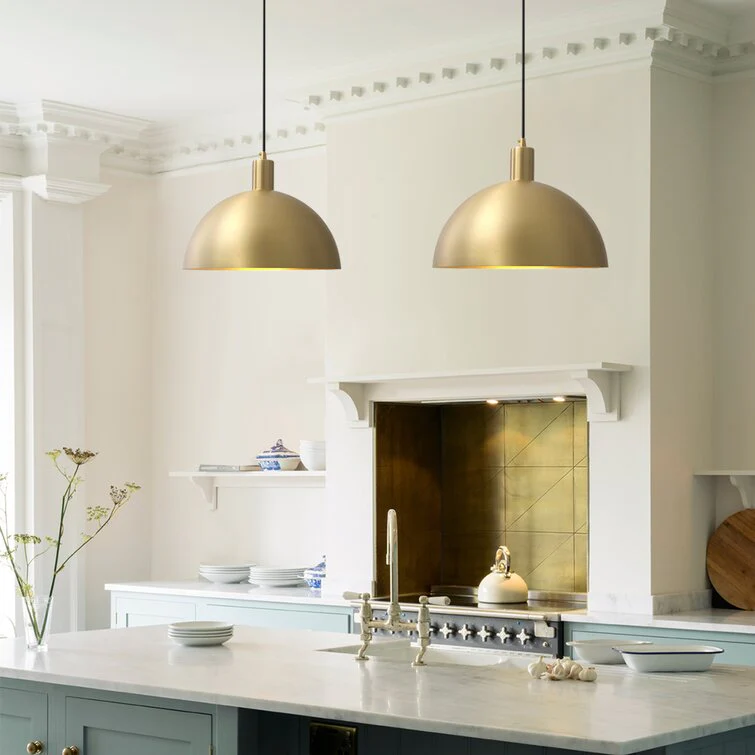 Mid-Century Modern Brass Dome Hanging Pendant Light - Image 6