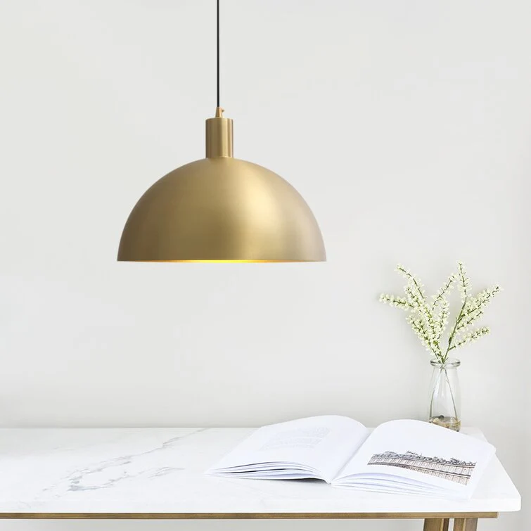 Mid-Century Modern Brass Dome Hanging Pendant Light - Image 8