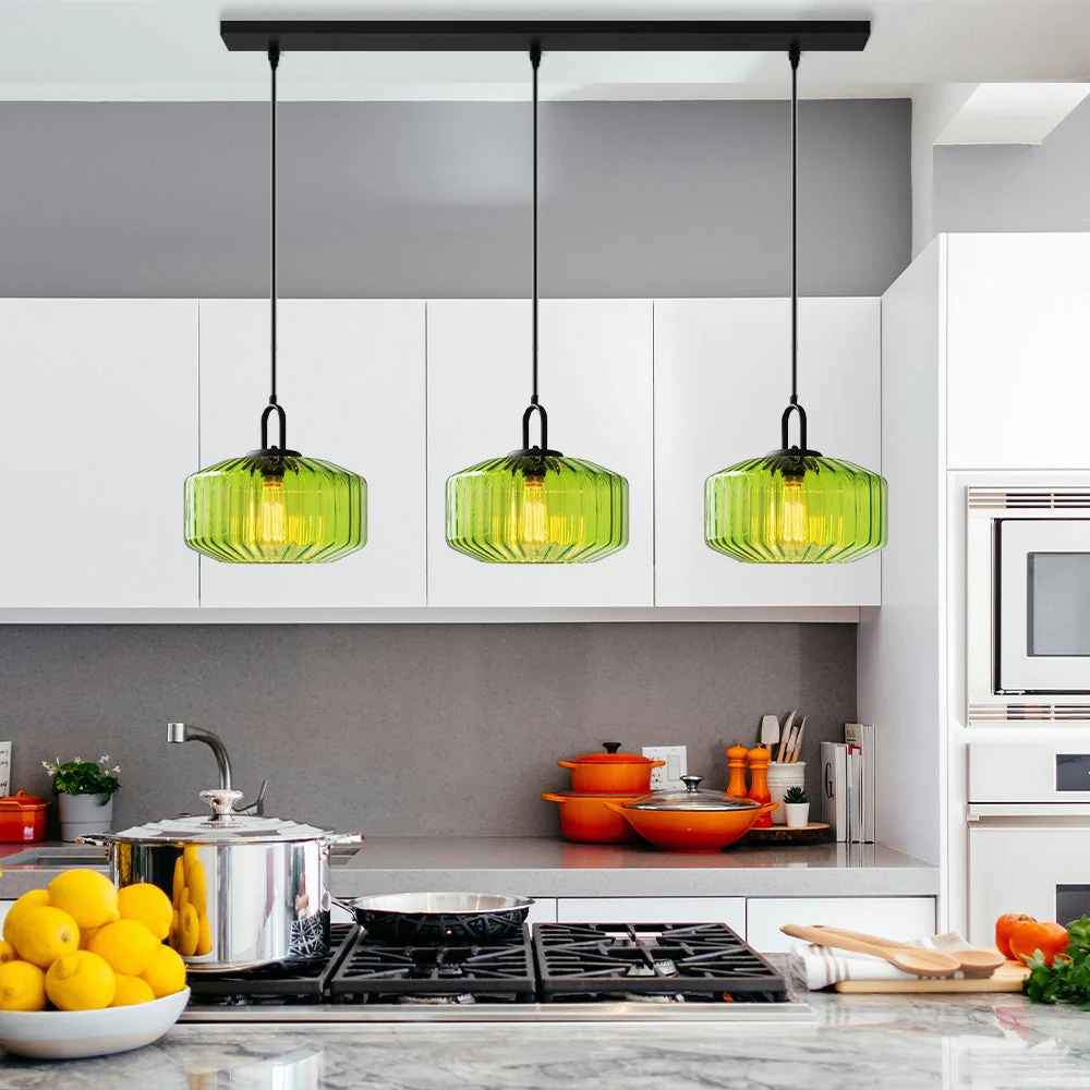 Mid Century Striped Glass Pendant Light - Image 17