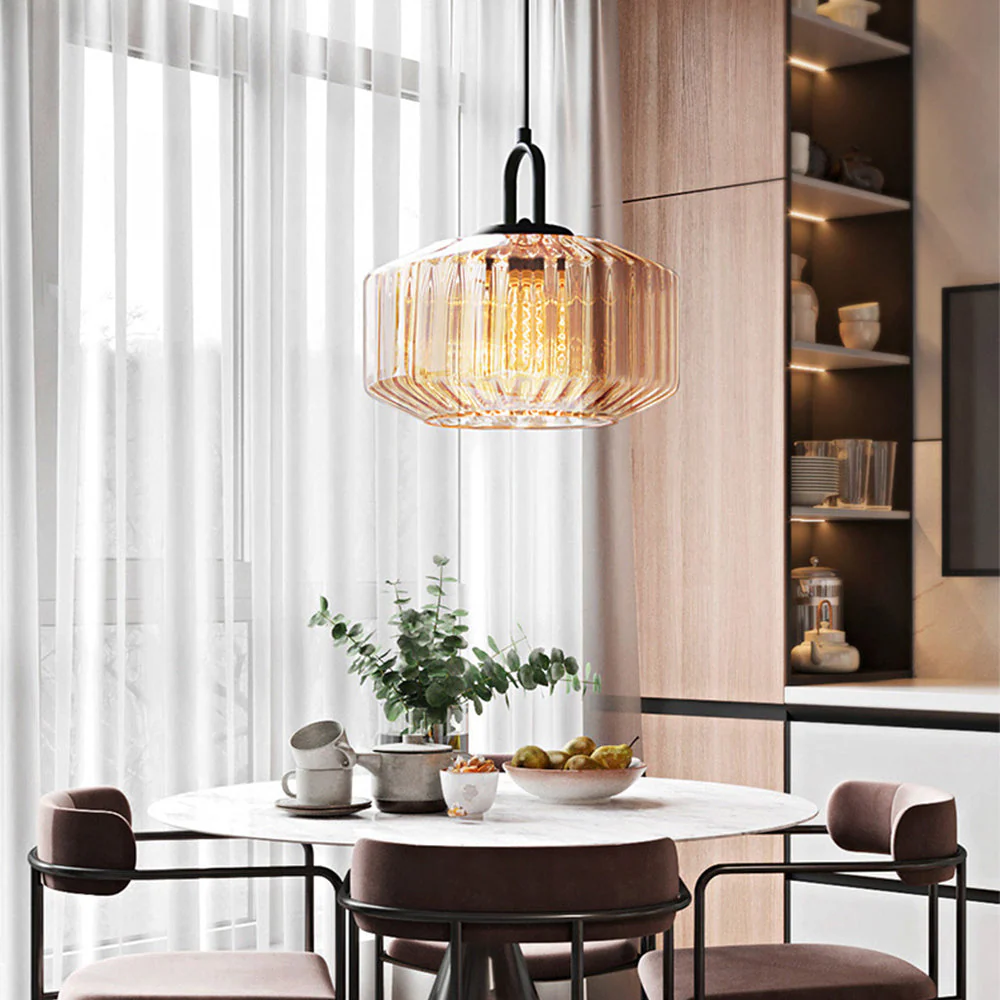 Mid Century Striped Glass Pendant Light - Image 21