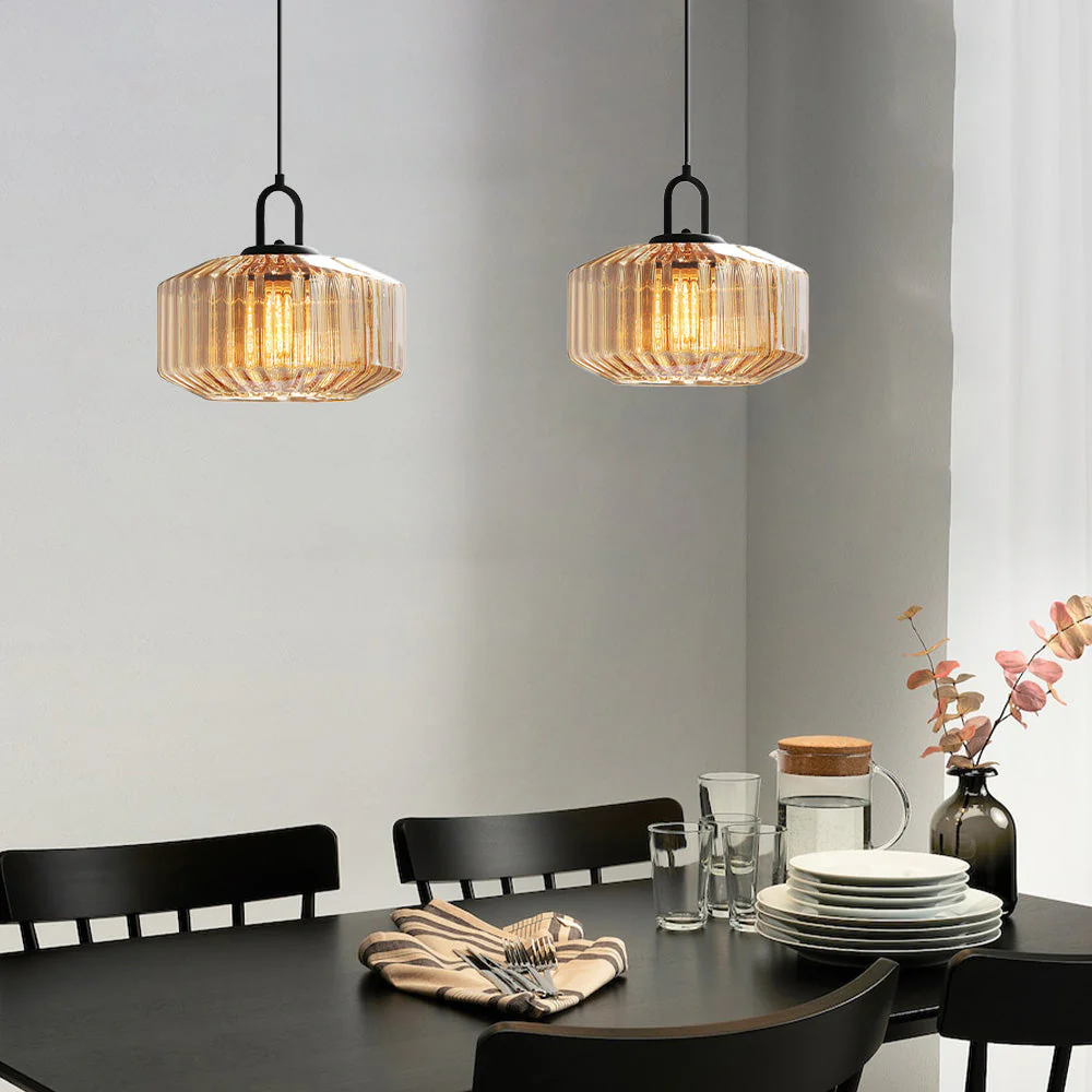 Mid Century Striped Glass Pendant Light - Image 30