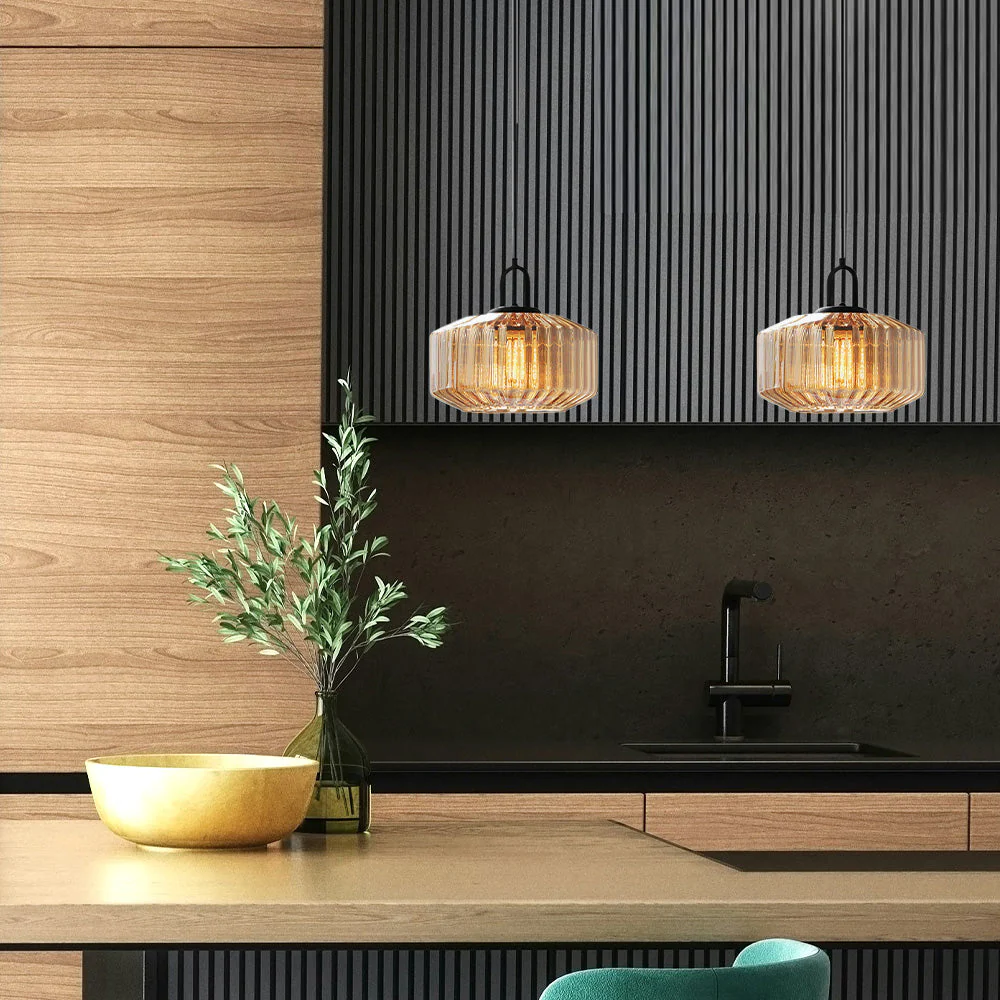 Mid Century Striped Glass Pendant Light - Image 31