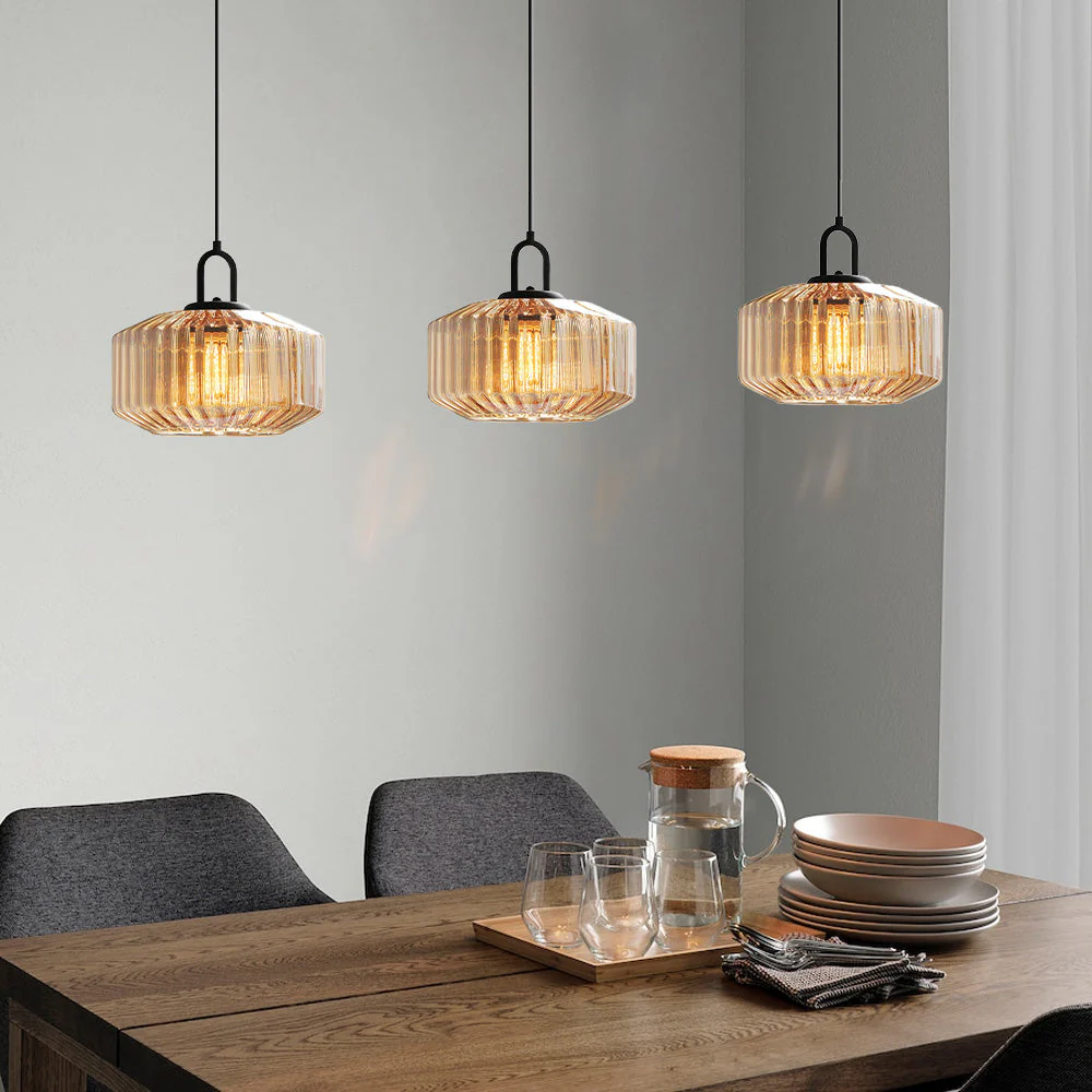 Mid Century Striped Glass Pendant Light - Image 33