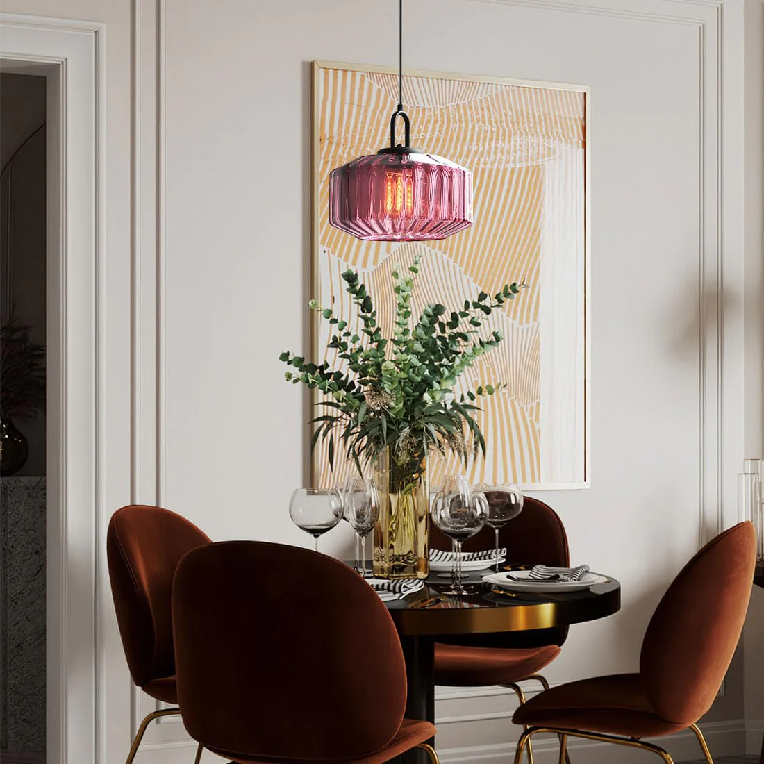 Mid Century Striped Glass Pendant Light - Image 37