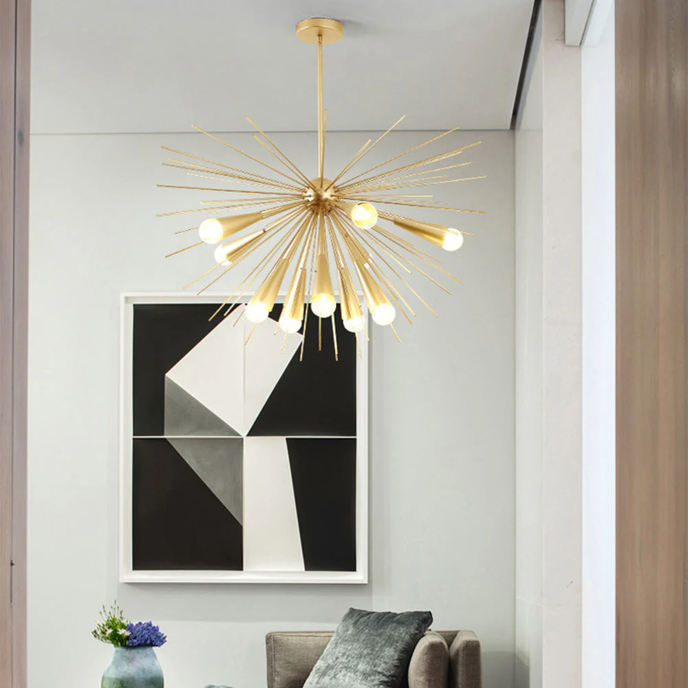 Mid-Century Modernist Brass Chandelier For Living Room - Image 3