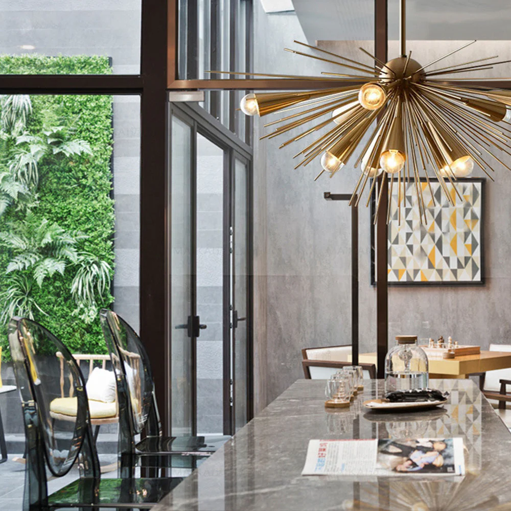 Mid-Century Modernist Brass Chandelier For Living Room - Image 4
