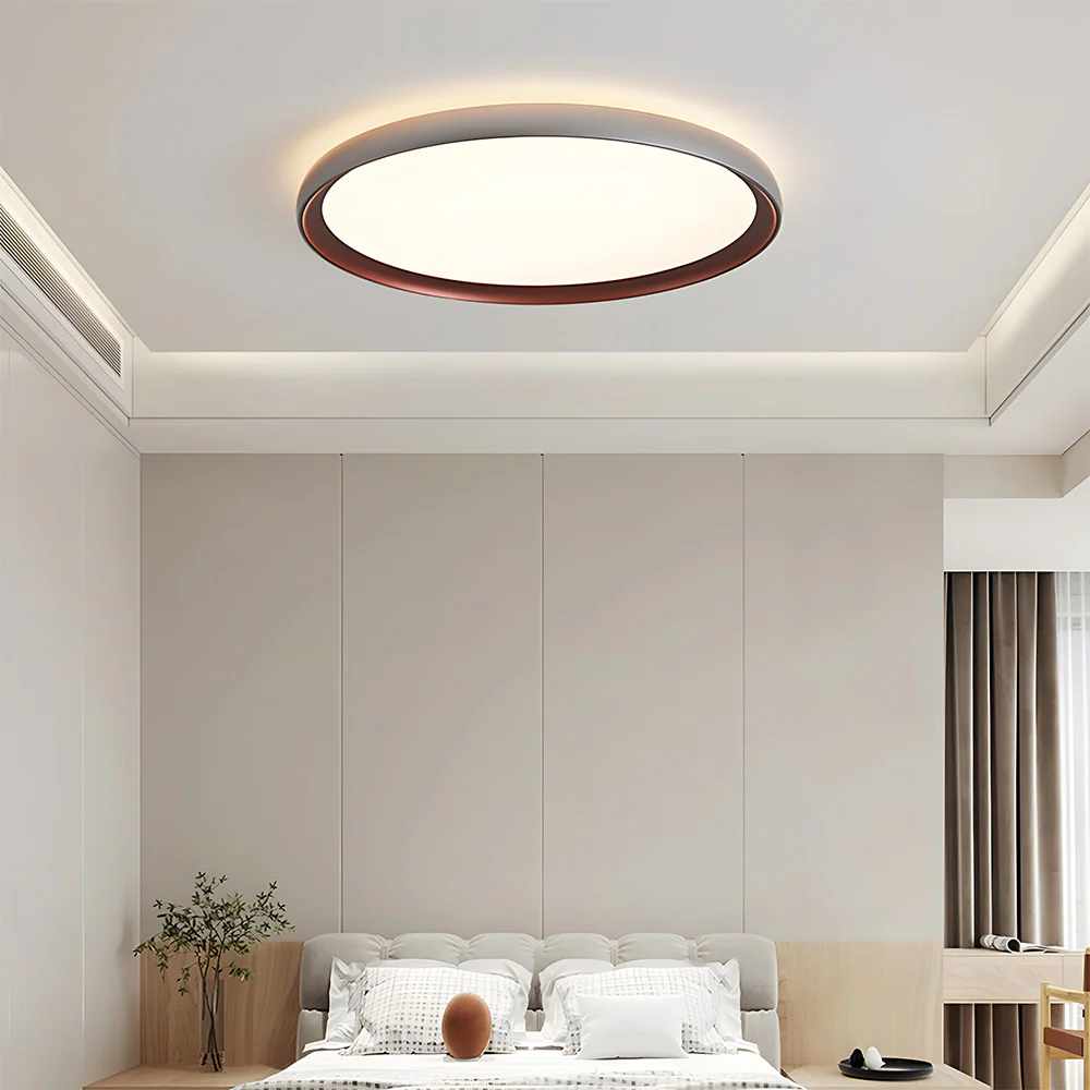 Minimalist Round Brown LED Bedroom Ceiling Lamp - Image 2