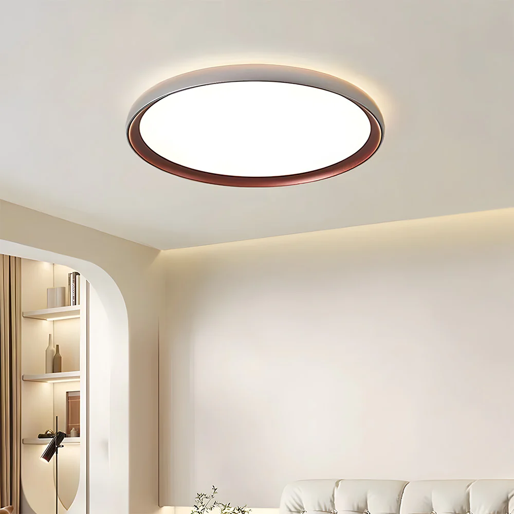 Minimalist Round Brown LED Bedroom Ceiling Lamp - Image 3