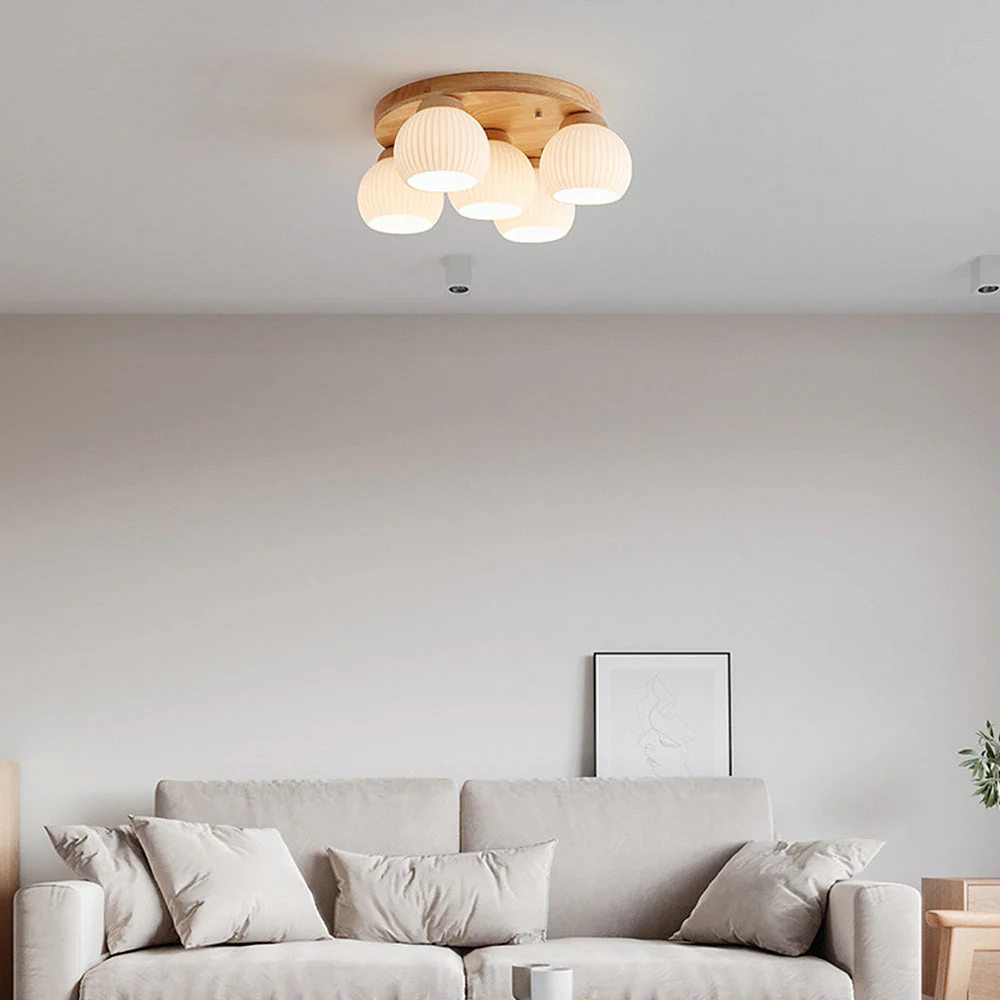 Minimalist Wood Multi-Heads White Ceiling Light - Image 4